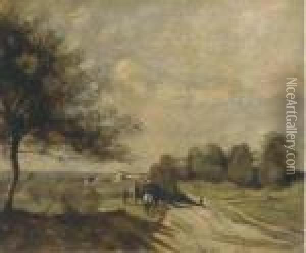 A Horse And Cart On A Country Road Oil Painting - Jean-Baptiste-Camille Corot