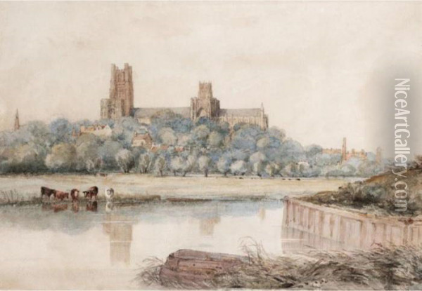 View Of Ely Cathedral Oil Painting - Thomas Lound