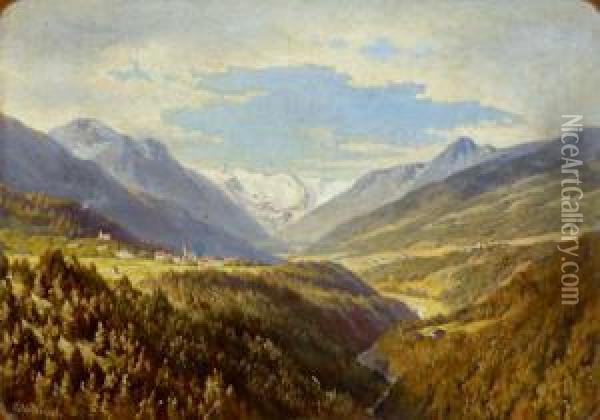 Blick In Das Stubaital Oil Painting - Edmund Worndle von Adelsfried
