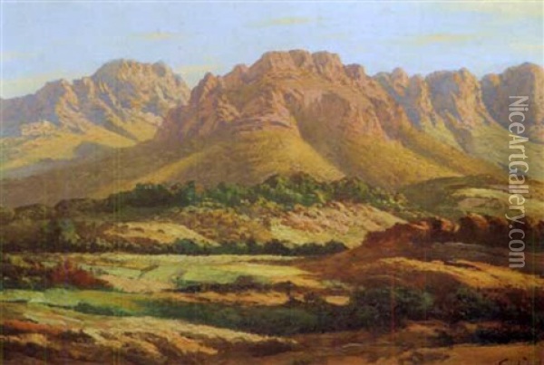 A Cape Mountainous Landscape Oil Painting - Tinus de Jongh