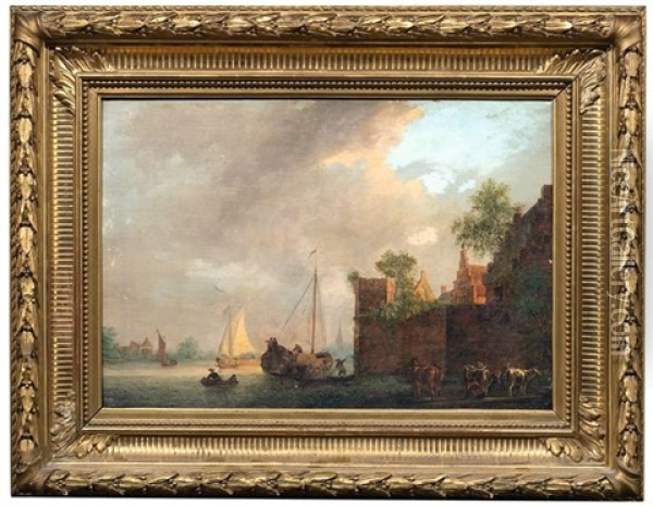 Hollandische Kanallandschaft Mit Befestigter Stadt Oil Painting - Pieter Jan van Liender