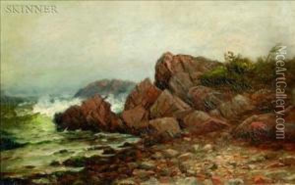 Rocky Coast With Crashing Surf Oil Painting - Jonathan Bradley Morse