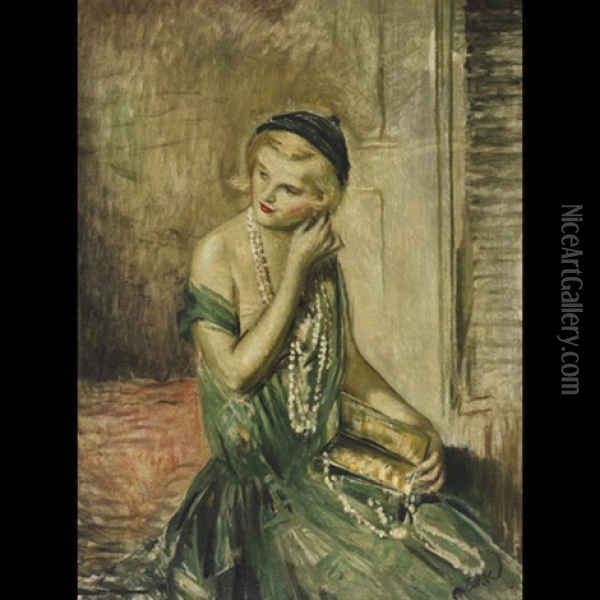 Her Favorite Pearls Oil Painting - Lajos Mark