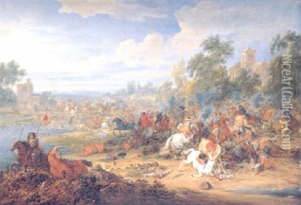 Batalla Oil Painting - Adam Frans van der Meulen