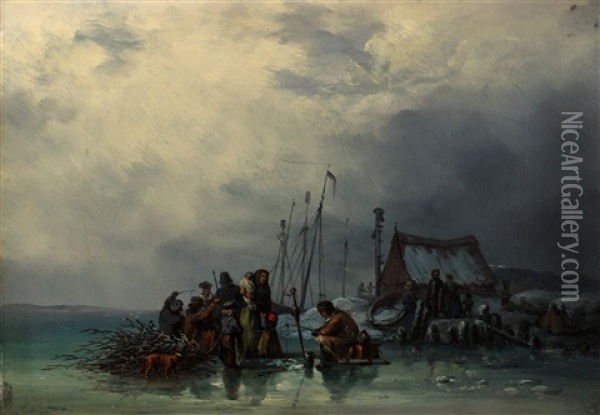 Vinterfiske Oil Painting - Per Wickenberg