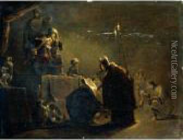 Shaphan Reading The Book Of Law To King Josiah Oil Painting - Leonaert Bramer
