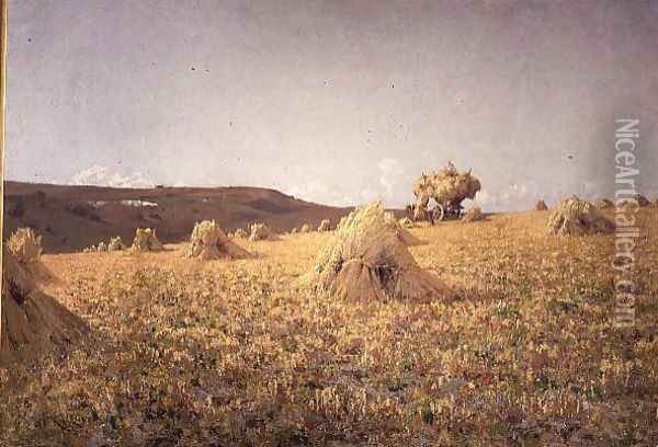 Harvesting near Amberley, Sussex Oil Painting - Jose Weiss