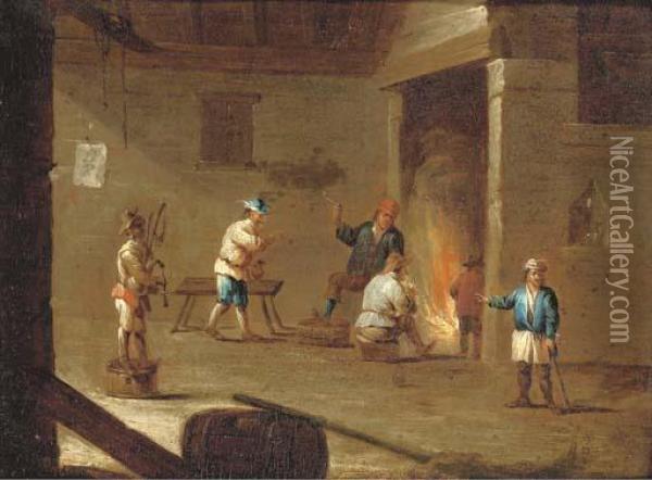 Figures In An Interior Oil Painting - David The Younger Teniers