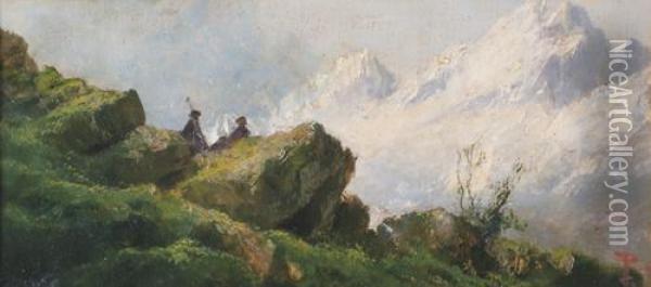 Sosta Di Giovani Pastorelli In Alta Montagna Oil Painting - Giacinto Bo