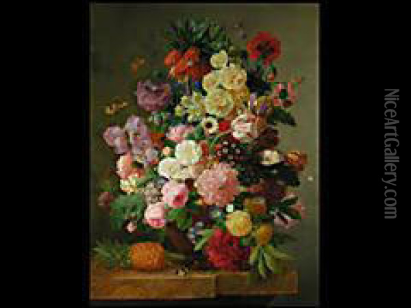 Blumenstrauss Mit Ananas Auf Marmorplatte Oil Painting - Jan Frans Eliaerts