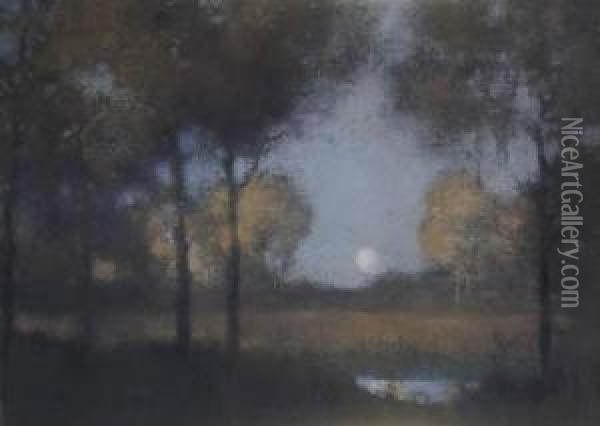 Moonrise Oil Painting - David Davies