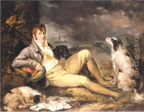 Portrait Of A Gentleman With Two Spaniels Oil Painting - Ramsay Richard Reinagle