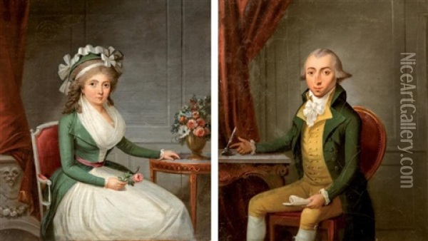 Portraits De Monsieur Et Madame Montaiglon (pair) Oil Painting - Michel Garnier