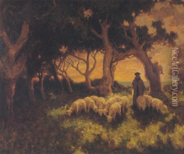 A Shepherd And His Flock Oil Painting - Eanger Irving Couse