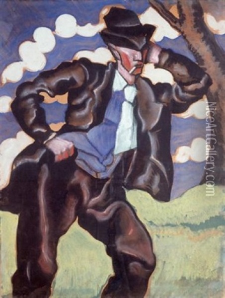 A Smoking Man Oil Painting - Hugo Scheiber