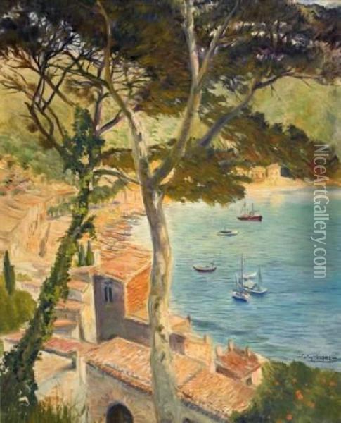 View Of A Harbour Oil Painting - Carlos Vazquez Ubeda