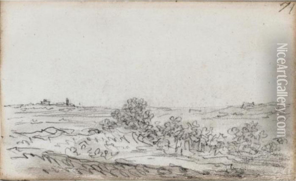 Landscape With Bushes And A Group Of Trees, With Buildings In The Distance Oil Painting - Jan van Goyen