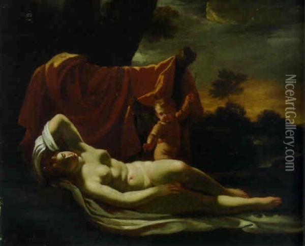 Venus And Cupid Oil Painting - Nicolas Poussin