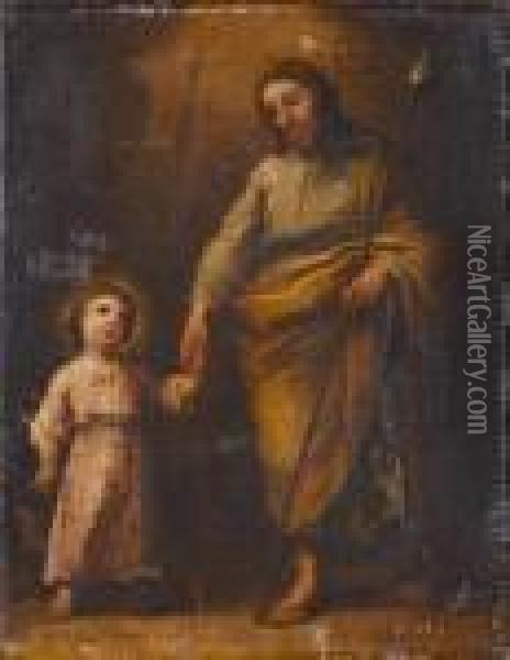 Joseph And The Christ Child Oil Painting - Bartolome Esteban Murillo