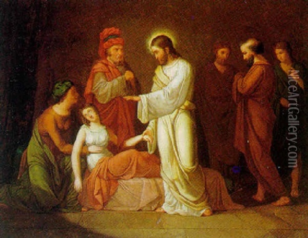 Kristus Helbreder Den Blinde Pige Oil Painting - Christian August Lorentzen