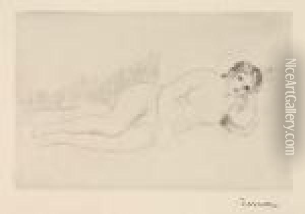 Femme Nue Couchee (tournee A Droite), 1re Planche Oil Painting - Pierre Auguste Renoir