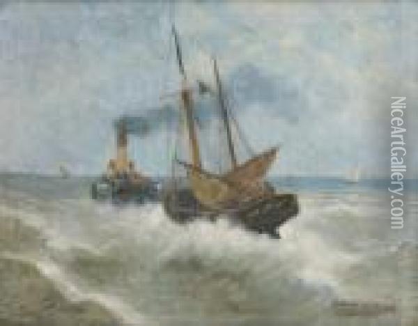 Vapeur Et Bateau De Peche Enmer Du Nord Oil Painting - Gustave De Smet