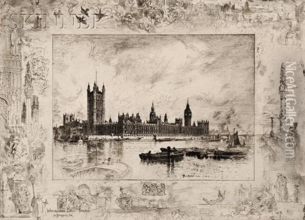 Westminster Palace Oil Painting - Felix-Hilaire Buhot