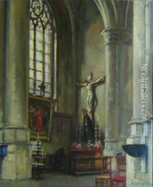 Interieur D'eglise A Bruxelles Oil Painting - Alfred Martin