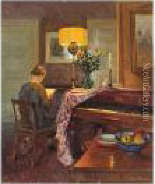 Woman Reading Oil Painting - Robert Panitzsch