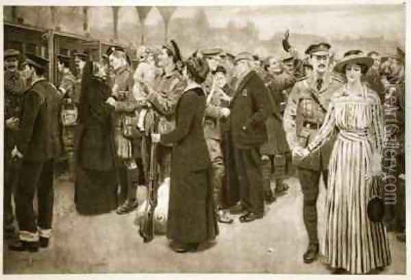 The moment of farewell A touching scene at Victoria Station during war time Oil Painting - Frank Dadd