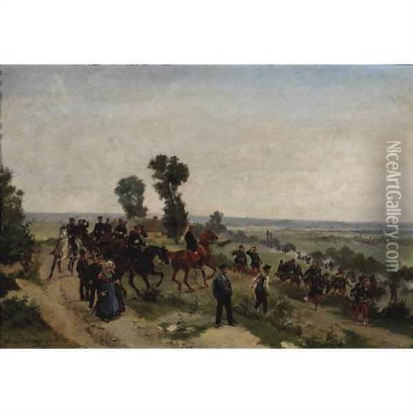 An Extensive Landscape With French Military Maneuvers Oil Painting - Henri Louis Dupray
