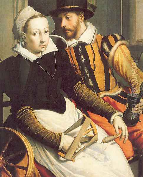 Man and Woman by a Spinning Wheel 1570 Oil Painting - Pieter Pietersz