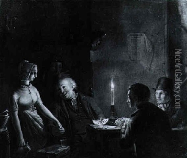 Der Betrogene Kartenspieler Oil Painting - Frans Haseleer
