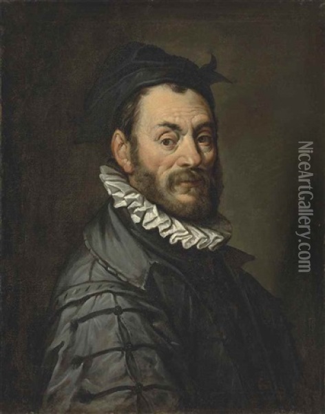 Portrait Of Giambologna (1529-1608), Bust-length, In Black With A Black Cap Oil Painting - Hans Von Aachen