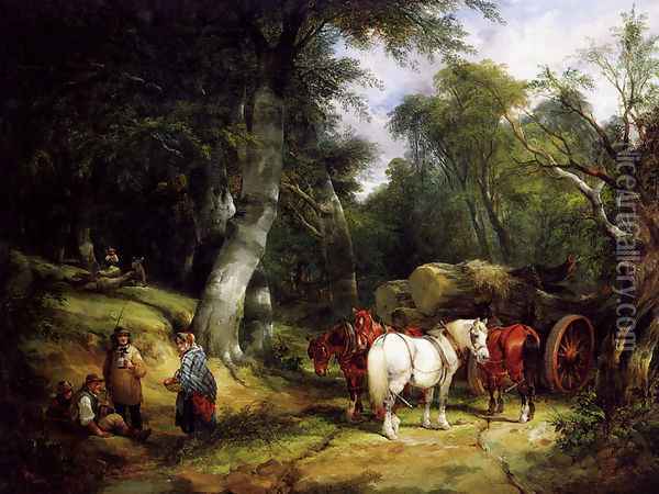 Carting Timber In The New Forest Oil Painting - Snr William Shayer
