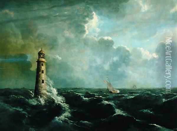 Seascape with Lighthouse Oil Painting - Charles Codman