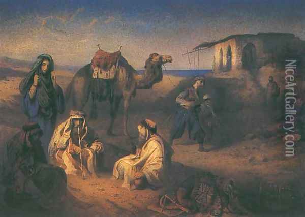 Bedouins Resting Near Deserted... Oil Painting - Franciszek Tepa (Teppa)