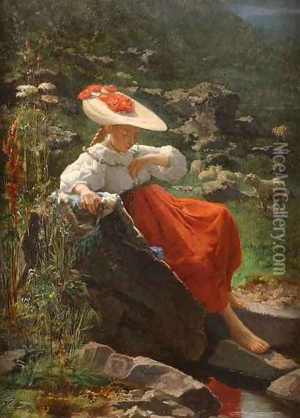 Young Girl in a Landscape Oil Painting - Theodore Gerard