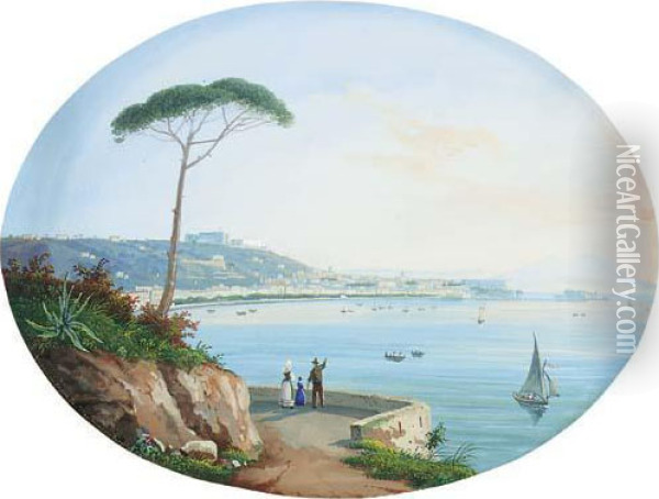 View Of Naples From Posillipo; And View Of Sorrento Oil Painting - Francesco Fergola