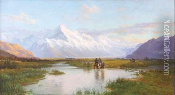 Mount Cook From Tasman Valley Oil Painting - John Gibb
