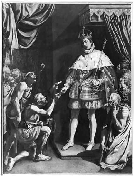 St. Louis 1214-70 Distributing Alms, c.1615-20 Oil Painting - Luis Tristan De Escamilla