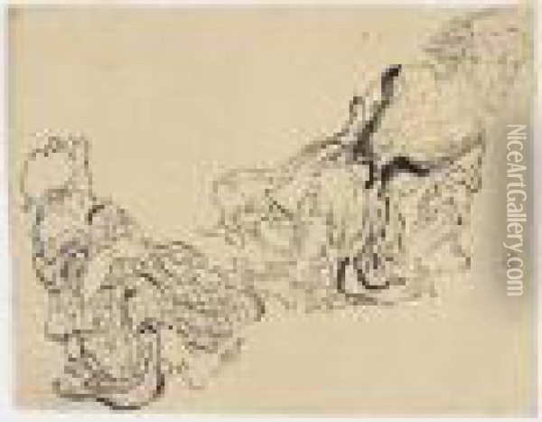 Dessin : Une Vieille Femme Et Un Vieil Homme Oil Painting - Katsushika Hokusai