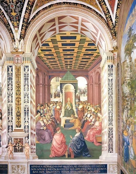 No. 4 Homage to Pope Eugenius IV in the Name of Emperor Frederick III Oil Painting - Bernardino di Betto (Pinturicchio)