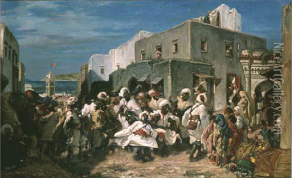 La Danse Des Negres A Tanger. Oil Painting - Alfred Dehodencq