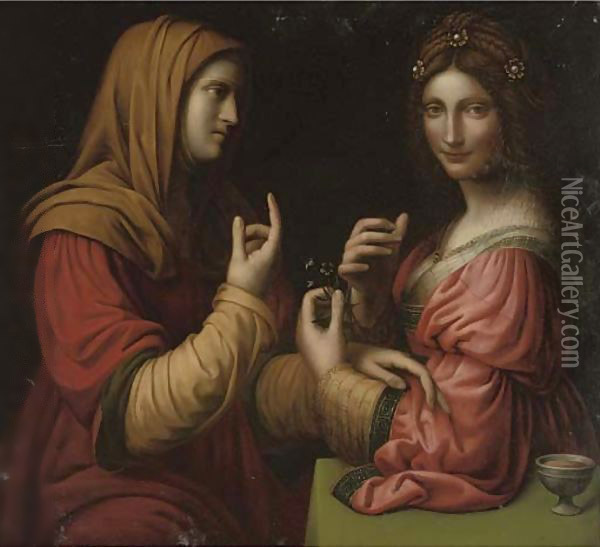 Mary and Martha Oil Painting - Bernardino Luini