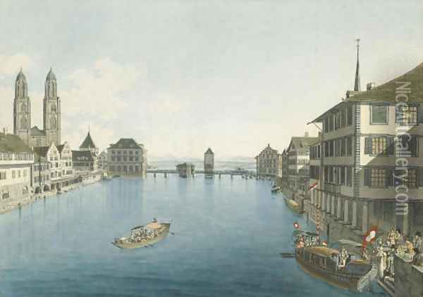 Vue prise de l'auberge de l'Epee a Zurich Oil Painting - Johann Jakob Meyer