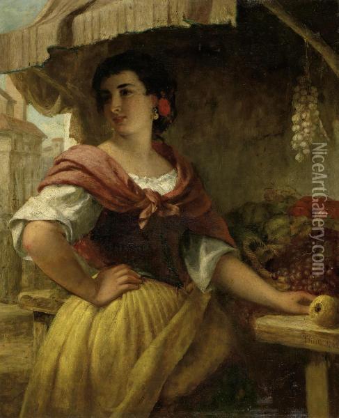 Woman Selling Fruit Oil Painting - Thomas Brooks