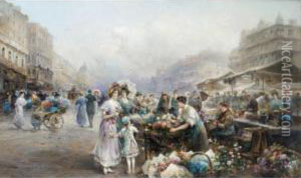 The Naschmarkt, Vienna Oil Painting - Emil Barbarini