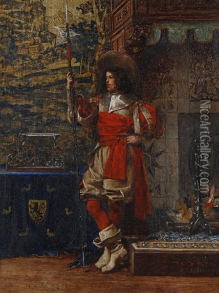 A Cavalalier On Guard Oil Painting - Adolphe-Alexandre Lesrel