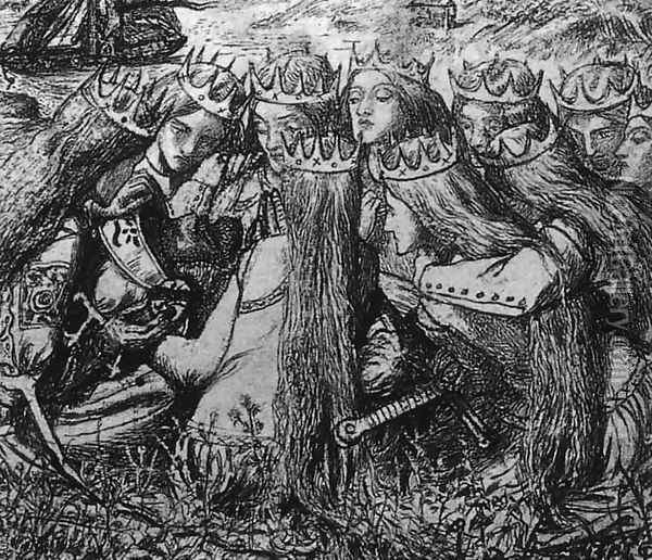 King Arthur and the Weeping Queens Oil Painting - Dante Gabriel Rossetti